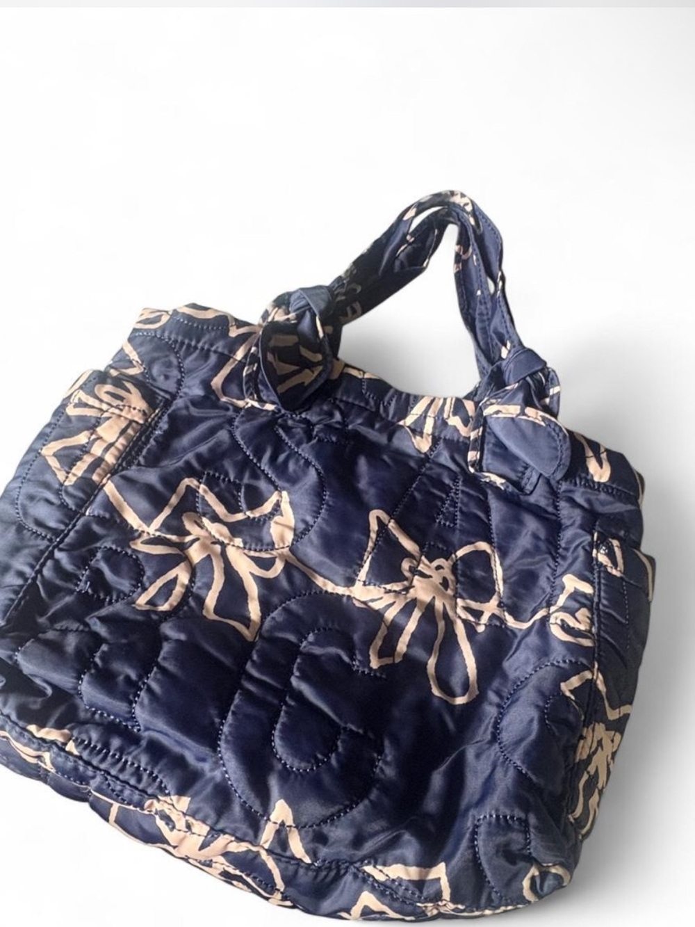 Y2K Marc by Marc Jacobs Navy & Pink Bow Quilted Workwear Tote Bag - Picture 5 of 6